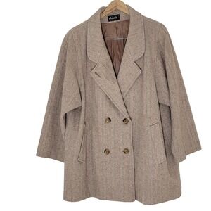 VTG Arlette Wool Tweed Herringbone Double‎ Breasted Oversized Coat Made in USA M